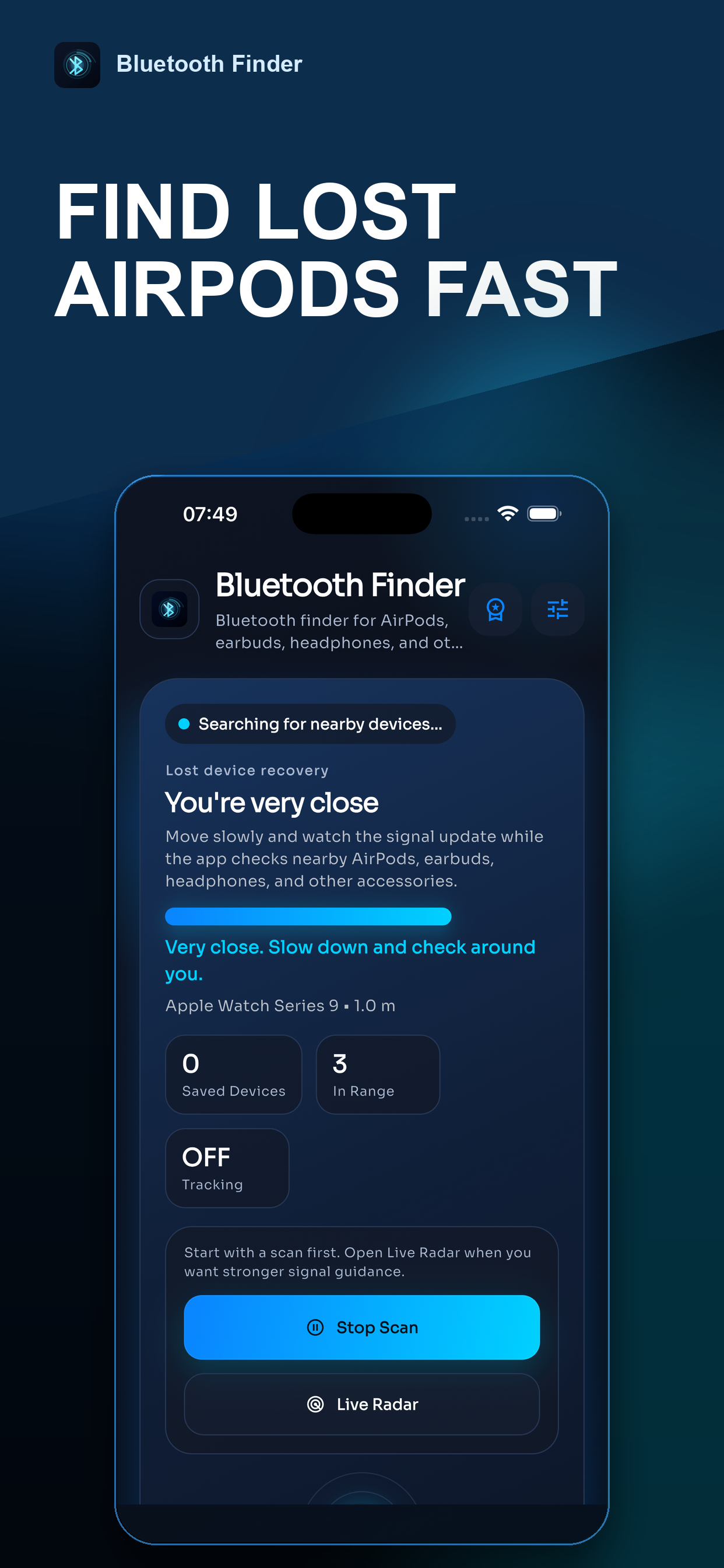 Bluetooth Finder screenshot: Find lost AirPods fast