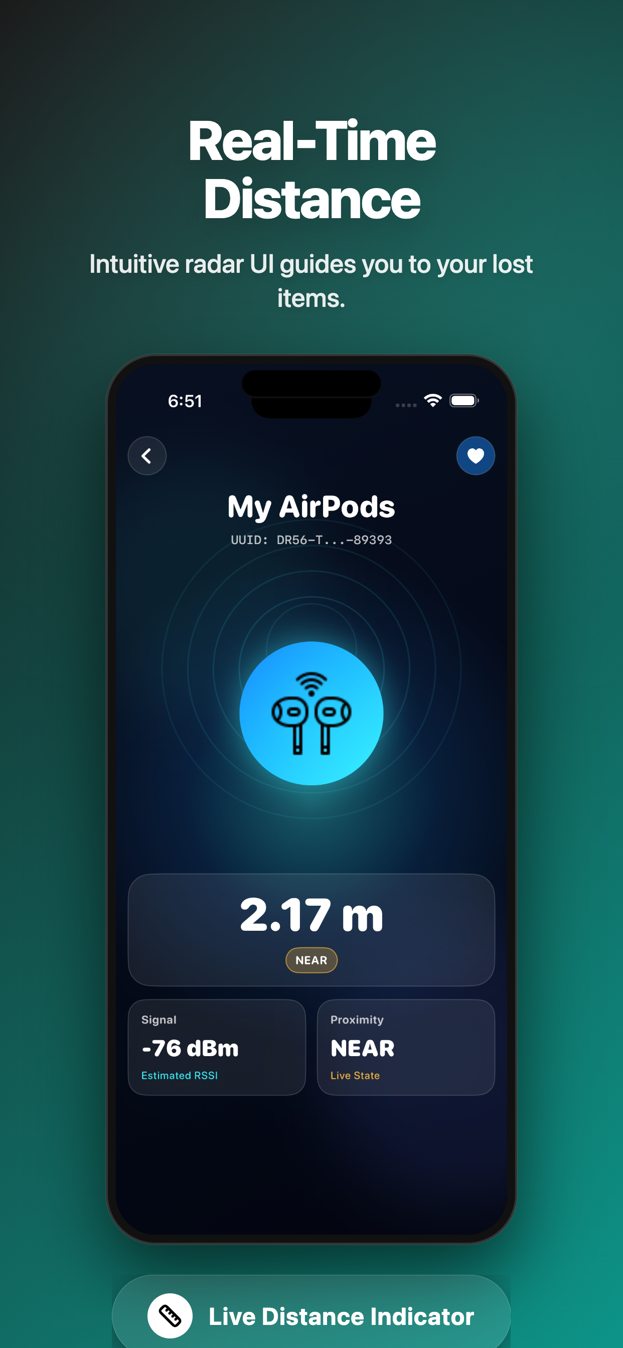BLE Scan IO screenshot showing precision tracking view